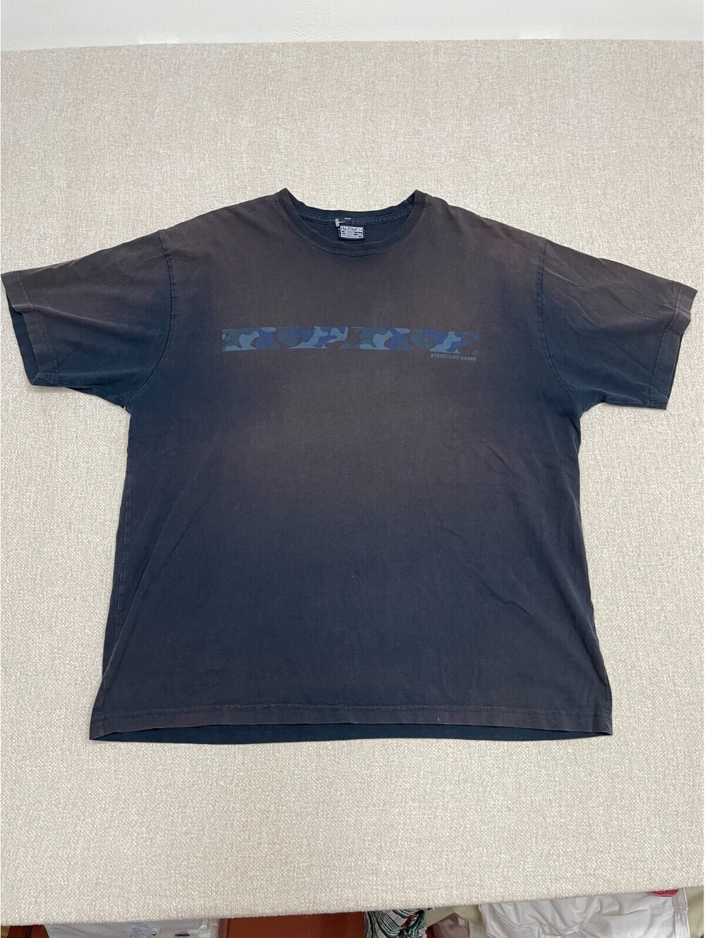 Vintage 90s Structure Camo spellout T-Shirt Mens XL Made in USA Faded Black